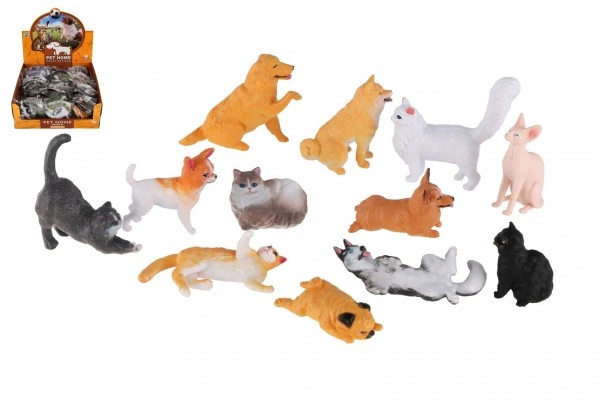 Teddies Zvířátko domácí farma plast 5-8cm pes, kočka v sáčku 36 ks v boxu