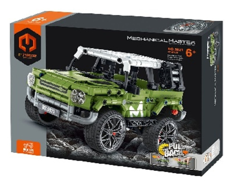 Stavebnice IamMaster terénní auto plast 474 dílků na zpětné natažení v krabici 31x23x6,5cm