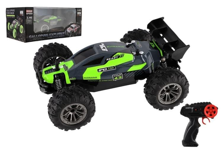 Auto RC Buggy rychlostní 2,4GHz plast 25cm na baterie v krabici 31x14x18cm – Zelené