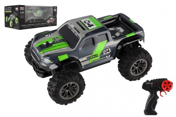 Auto RC pick up terénní plast 25cm 2,4GHZ na baterie šedo-zelený v krabici