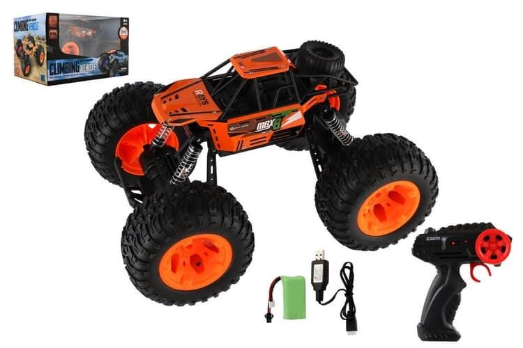 Auto RC Off-Road terénní 2,4GHz plast 32cm dobíjecí pack+baterie v krabici 38x23x26cm – Oranžové