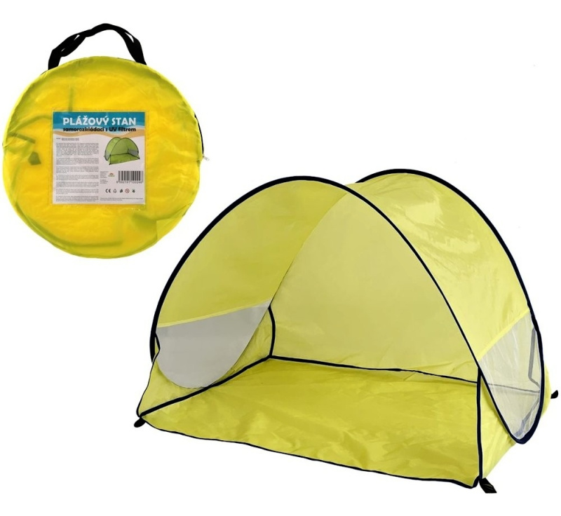 Stan plážový s UV filtrem 100x70x80cm samorozkládací polyester/kov obdelník v látkové tašce – Žlutý
