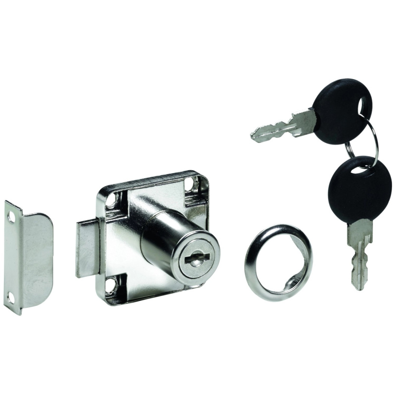 Hettich Nábytkový zámek s cylindrickou vložkou, 2 klíče, poniklovaný, 19 mm