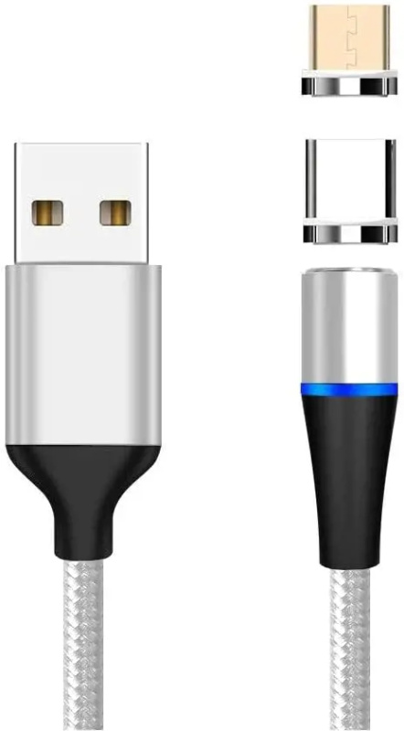 PremiumCord Magnetický micro USB a USB-C nabíjecí a datový kabel 1m, stříbrný Stříbrná