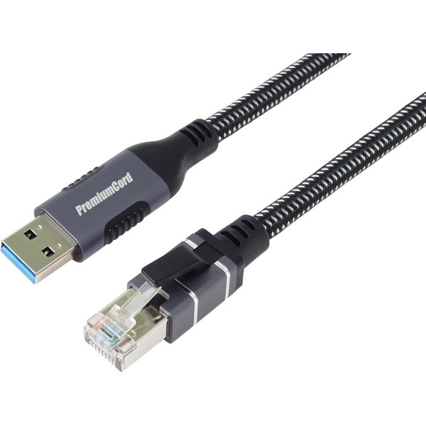 PremiumCord USB-A/RJ45 síťový kabel 2m černý