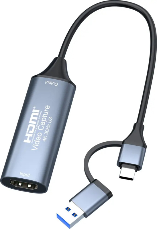 PremiumCord HDMI capture/grabber USB-A/USB-C šedý Šedá