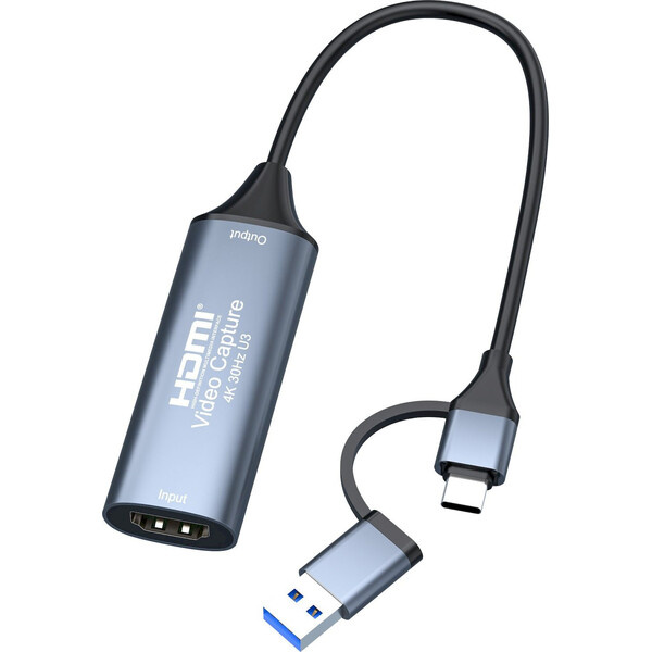 PremiumCord HDMI capture/grabber USB-A/USB-C šedý Šedá