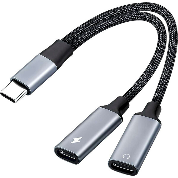 PremiumCord USB-C redukce 2-in-1 pro audio sluchátka a současné nabíjení 12,5cm