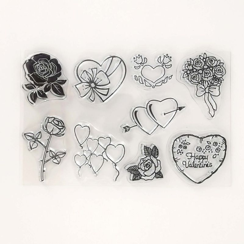 Srdíčka a růže- silikonová gelová razítka (41ks)