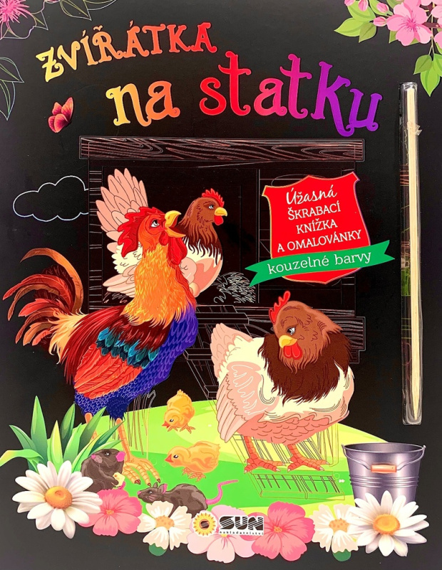 Zvířátka na statku- úžasná škrábací knížka a omalovánky