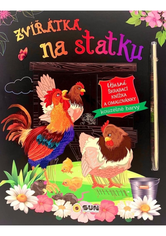 Zvířátka na statku- úžasná škrábací knížka a omalovánky
