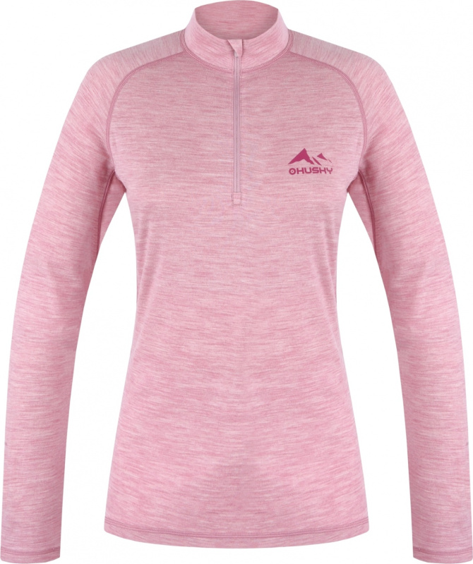 Dámské merino triko HUSKY Merow Zip růžové Velikost: XL