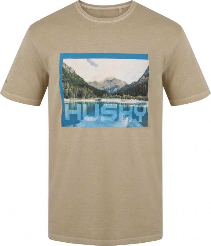 Pánské bavlněné triko HUSKY Tee Lake béžové Velikost: S