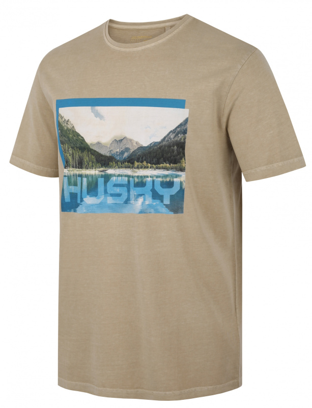 Pánské bavlněné triko HUSKY Tee Lake béžové Velikost: XXXL