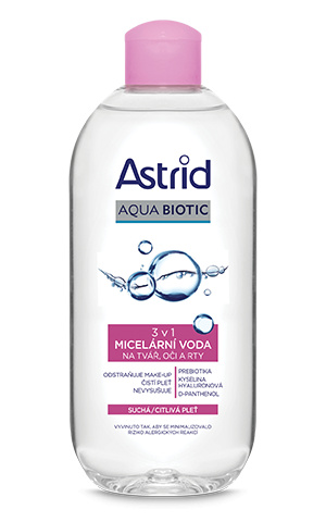 ASTRID AQUA BIOTIC micerální voda 3v1, suchá a citlivá pleť, 400 ml