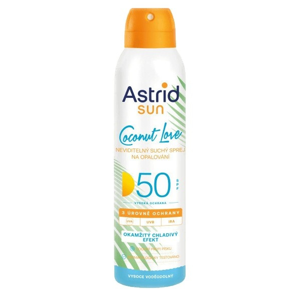 Astrid Sun Coconut Love chladivý neviditelný sprej na opalování SPF 50 s vysokou UV ochranou 150 ml