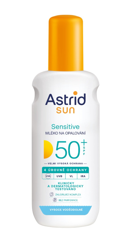 Astrid Sun Sensitive mléko na opalování ve spreji SPF 50+ s vysokou UV ochranou 150 ml