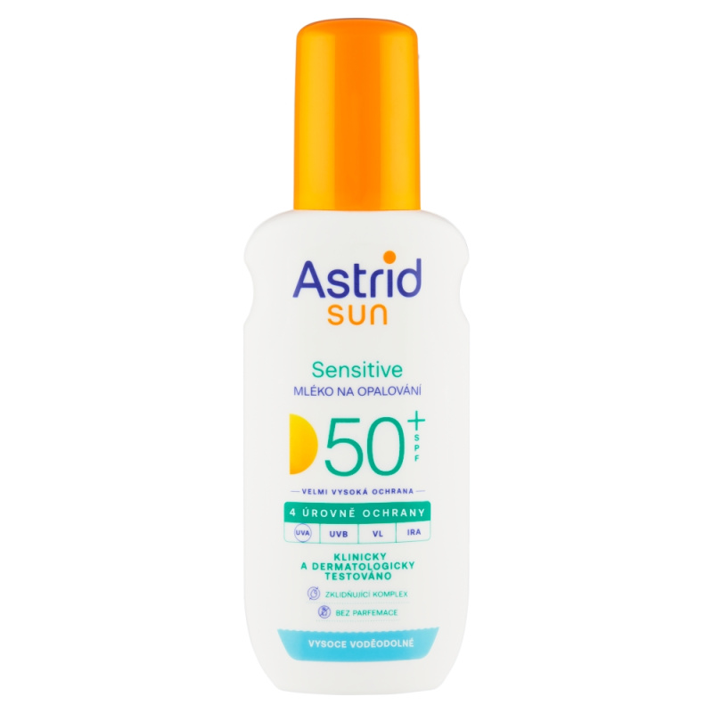Astrid Sun Sensitive mléko na opalování ve spreji SPF 50+ s vysokou UV ochranou 150 ml
