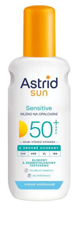 Astrid Sun Sensitive mléko na opalování ve spreji SPF 50+ s vysokou UV ochranou 150 ml