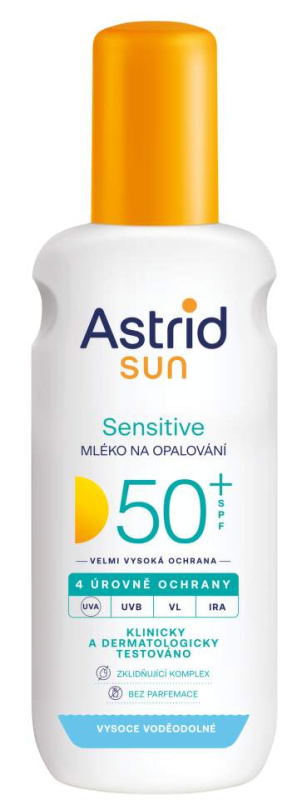 Astrid Sun Sensitive mléko na opalování ve spreji SPF 50+ s vysokou UV ochranou 150 ml