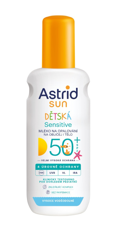 ASTRID SUN Dětské mléko na opalování Sensitive sprej SPF 50+, 150 ml