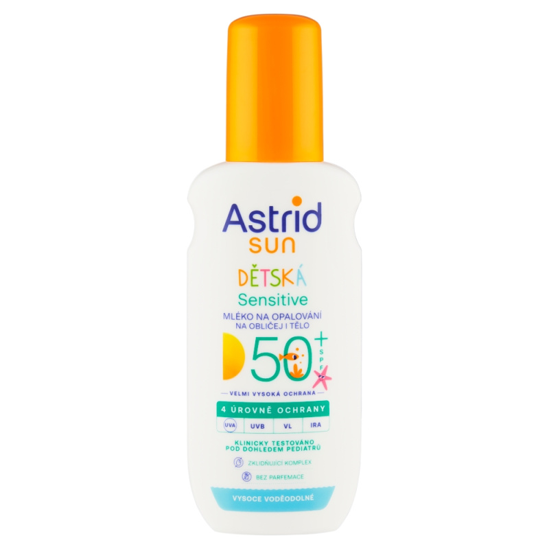 ASTRID SUN Dětské mléko na opalování Sensitive sprej SPF 50+, 150 ml