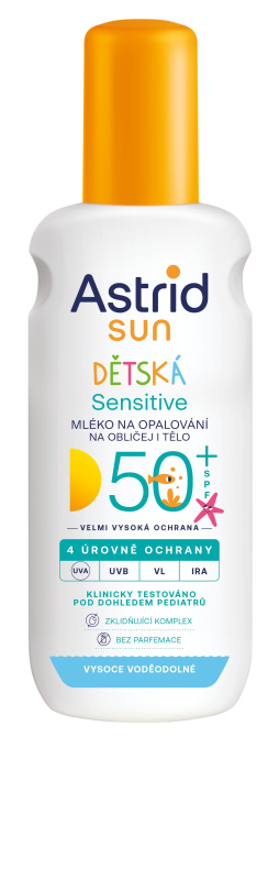 ASTRID SUN Dětské mléko na opalování Sensitive sprej SPF 50+, 150 ml