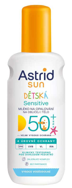 ASTRID SUN Dětské mléko na opalování Sensitive sprej SPF 50+, 150 ml