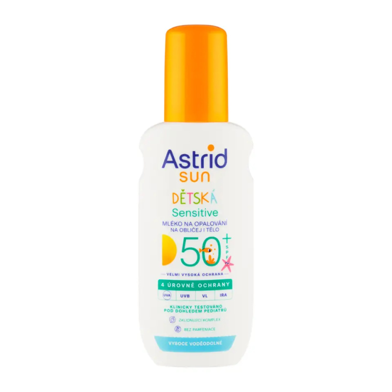 ASTRID SUN Dětské mléko na opalování Sensitive sprej SPF 50+, 150 ml