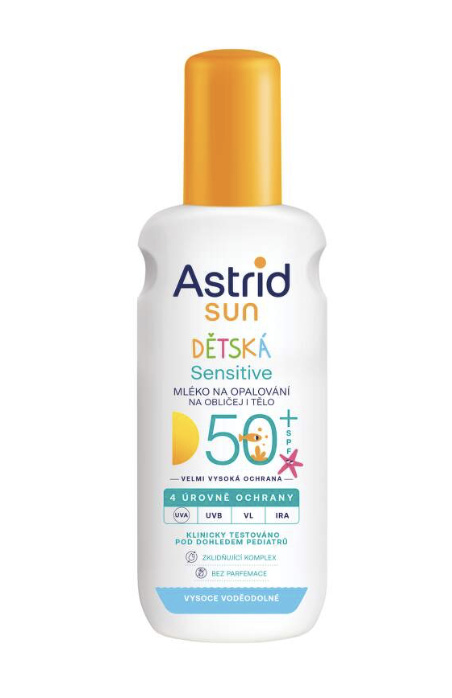 ASTRID SUN Dětské mléko na opalování Sensitive sprej SPF 50+, 150 ml