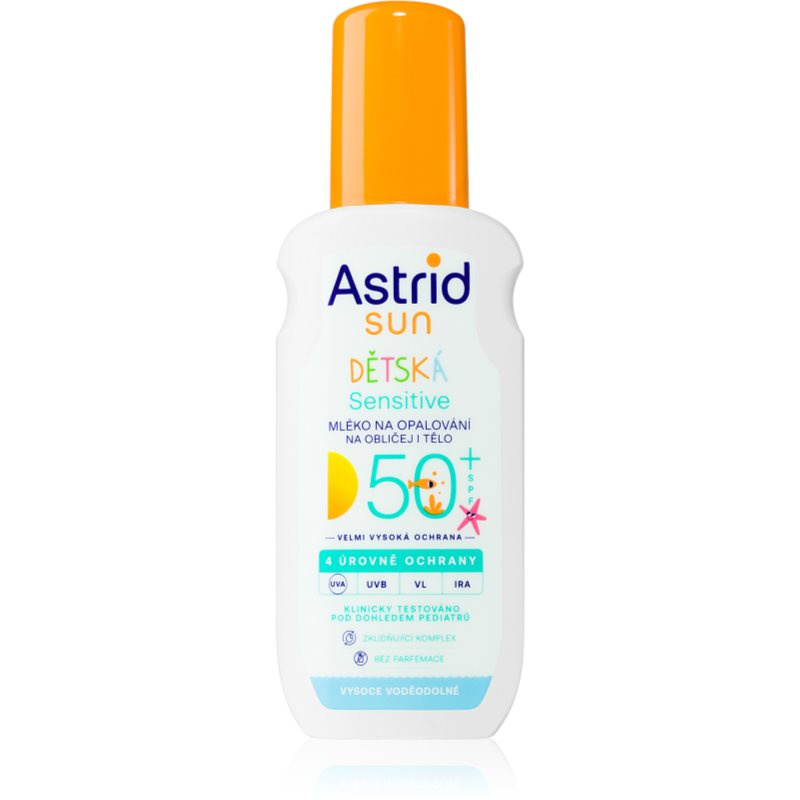 ASTRID SUN Dětské mléko na opalování Sensitive sprej SPF 50+, 150 ml