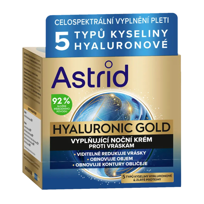 Astrid Hyaluronic Gold noční krém proti vráskám s proteiny 50 ml