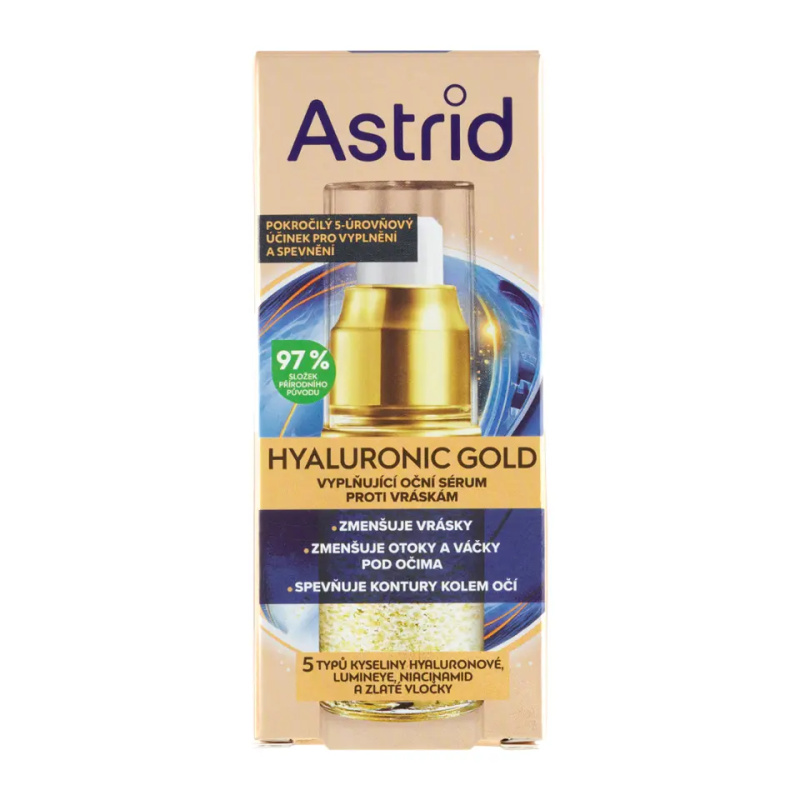 Astrid Hyaluronic Gold liftingové oční sérum s niacinamidem 15 ml