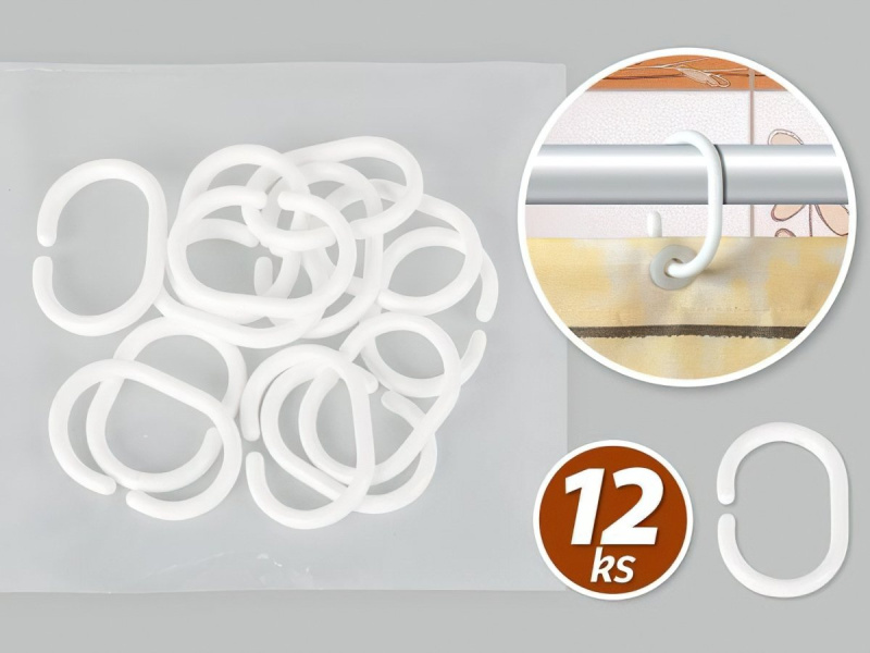 Bellatex Náhradní kroužky na koupelnový, sprchový závěs, sada 12 kusů
