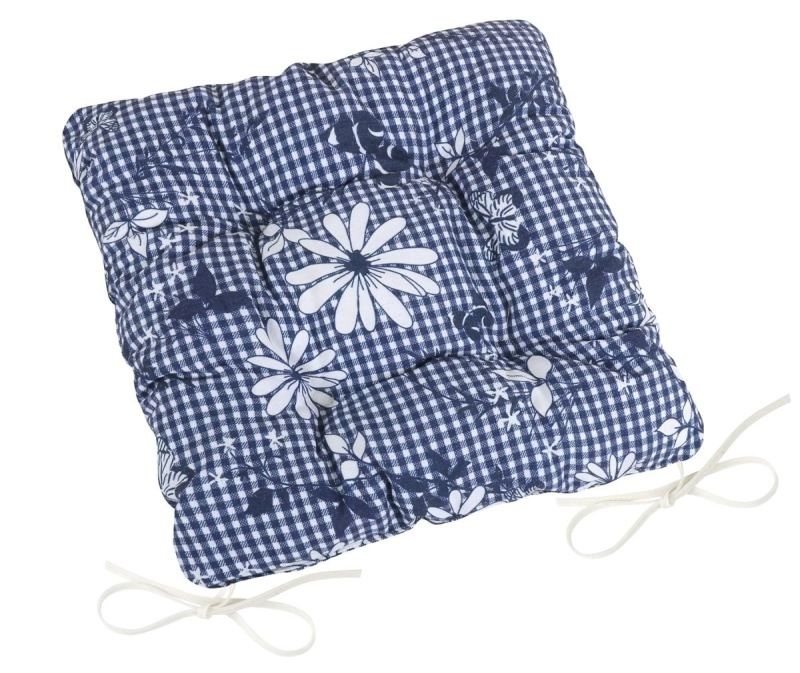 Bellatex Prošívaný sedák DITA 41/410, MODRÁ KOSTIČKA S KVĚTEM, čtverec 40x40cm