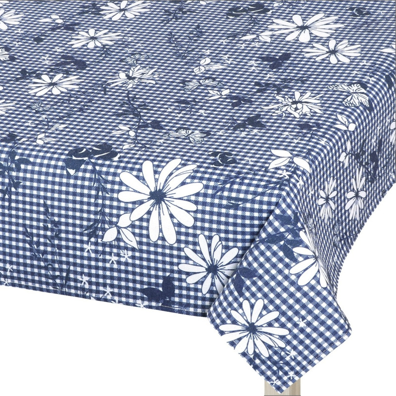 Bellatex kuchyňský ubrus DITA 410, MODRÁ KOSTIČKA S KVĚTEM, 120x160cm (obdélník)