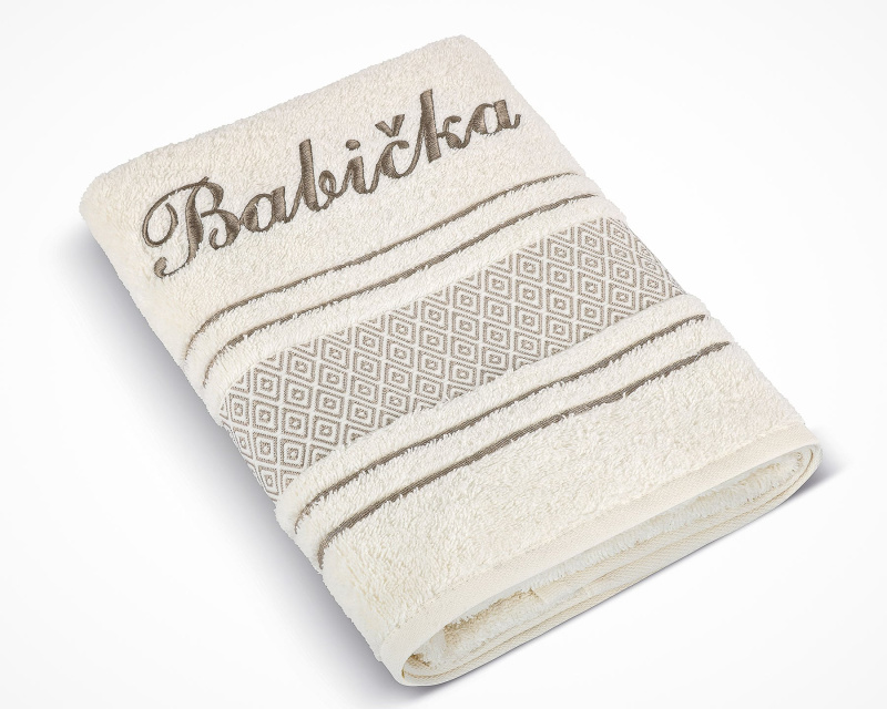 Bellatex Froté ručník S VÝŠIVKOU BABIČKA, krémový, 50x100cm