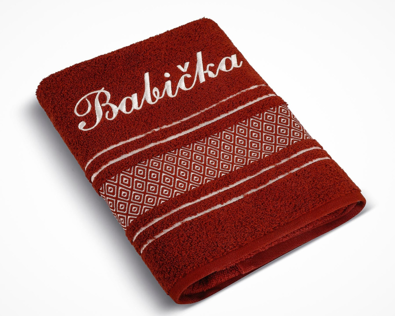 Bellatex Froté ručník S VÝŠIVKOU BABIČKA, tmavá terra, 50x100cm