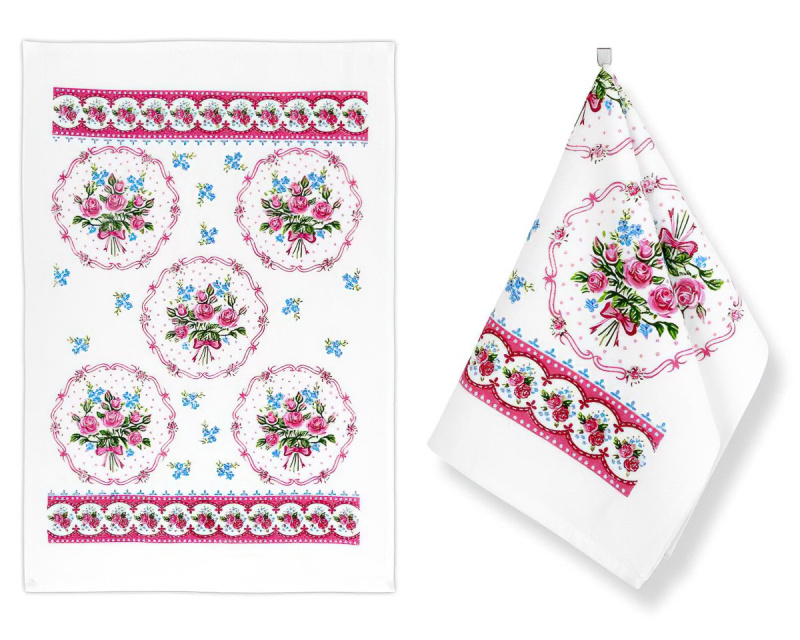 Bellatex kuchyňská utěrka froté 209 KVĚTINY, růžová 1 kus, 40x60cm
