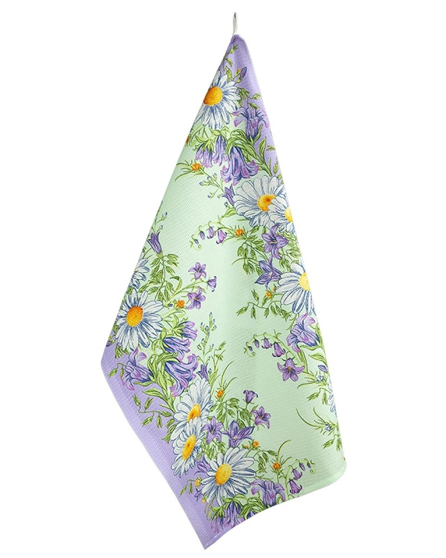Bellatex kuchyňská utěrka vaflová 301 KVĚTY, zeleno-fialová 1 kus, 50x70cm