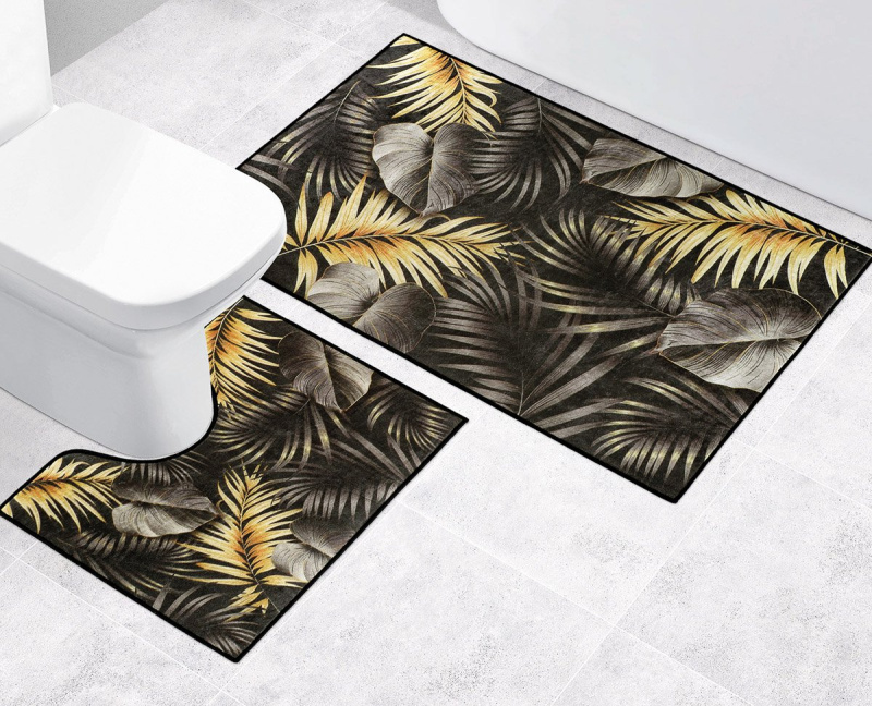 Bellatex koupelnová souprava 3D FOTOTISK LISTY ZLATÉ, 100x60cm (předložka) + 50x60cm (na WC)