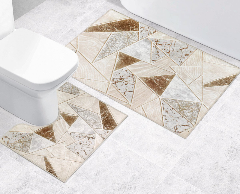 Bellatex koupelnová souprava 3D FOTOTISK DLAŽBA BÉŽOVÁ, 100x60cm (předložka) + 50x60cm (na WC)