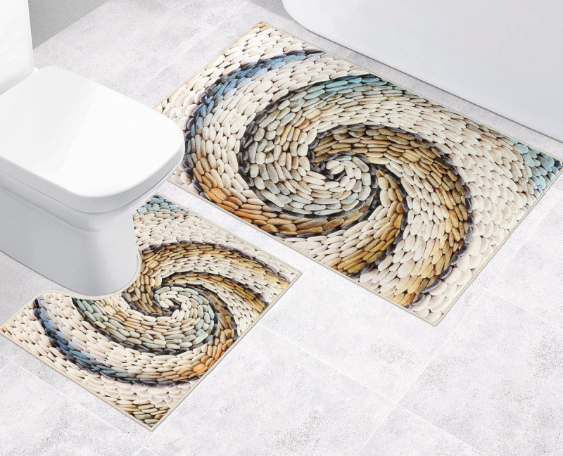 Bellatex koupelnová souprava 3D FOTOTISK OBLÁZKY BÉŽOVÉ, 100x60cm (předložka) + 50x60cm (na WC)