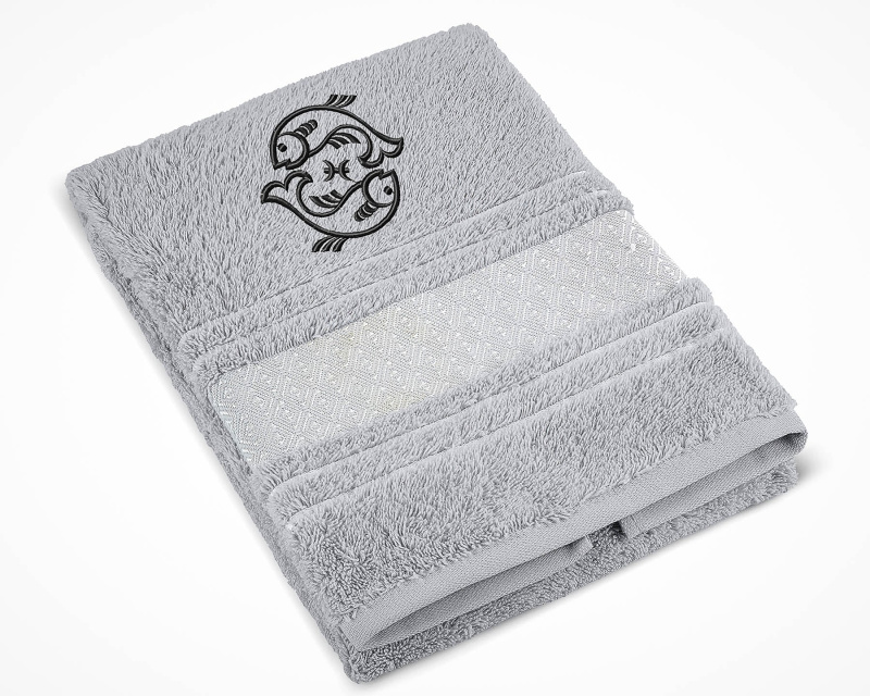 Bellatex Froté ručník S VÝŠIVKOU ZNAMENÍ ZVĚROKRUH RYBY, šedý, 50x100cm