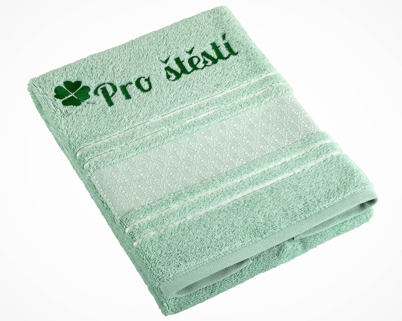 Bellatex Froté ručník S VÝŠIVKOU PRO ŠTĚSTÍ, zelený, 50x100cm