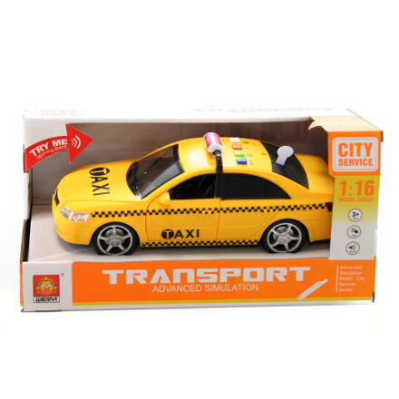 Teddies Auto taxi kov 11 cm na zpětné natažení na baterie se světlem se zvukem
