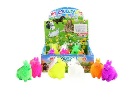 Střapatý svítící zajíček – gumová blikající hračka