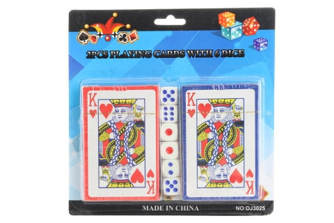 Žolíkové karty se dvěma balíčky a sadou kostek