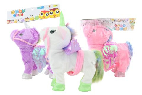 Jednorožec 3 barvy plyšový na baterie bílý