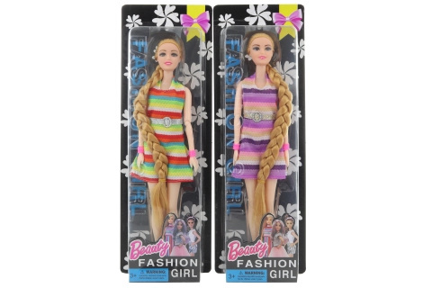 Panenka v proužkovaných šatech s kloubovými pažemi 28 cm